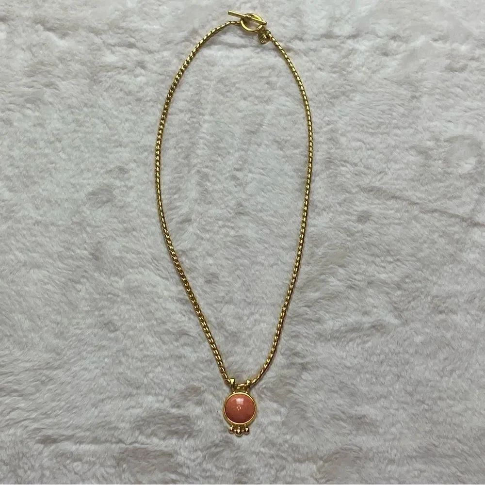 Anne Klein Gold Tone Toggle Closure Necklace W/Orange Stone Pendant